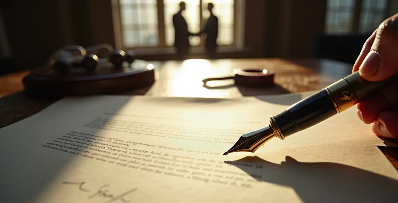 Documento di consenso e liberatoria con penna stilografica su tavolo