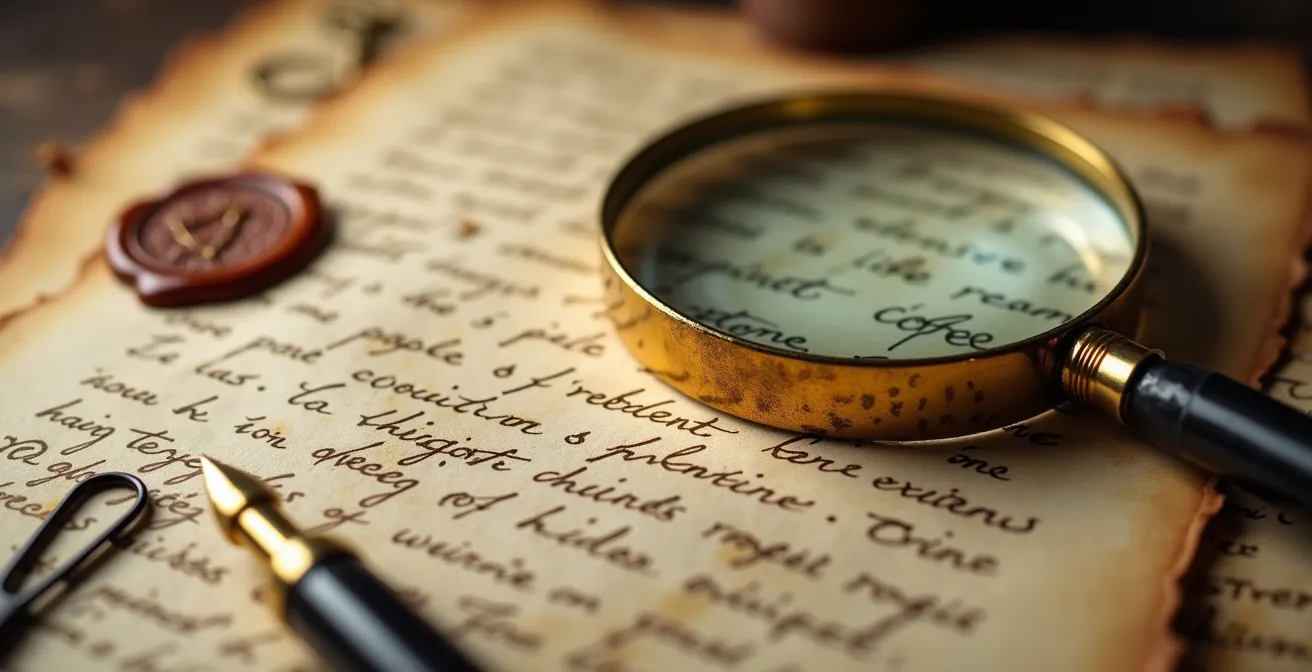 Dettaglio macro di pagine con lente di ingrandimento e appunti