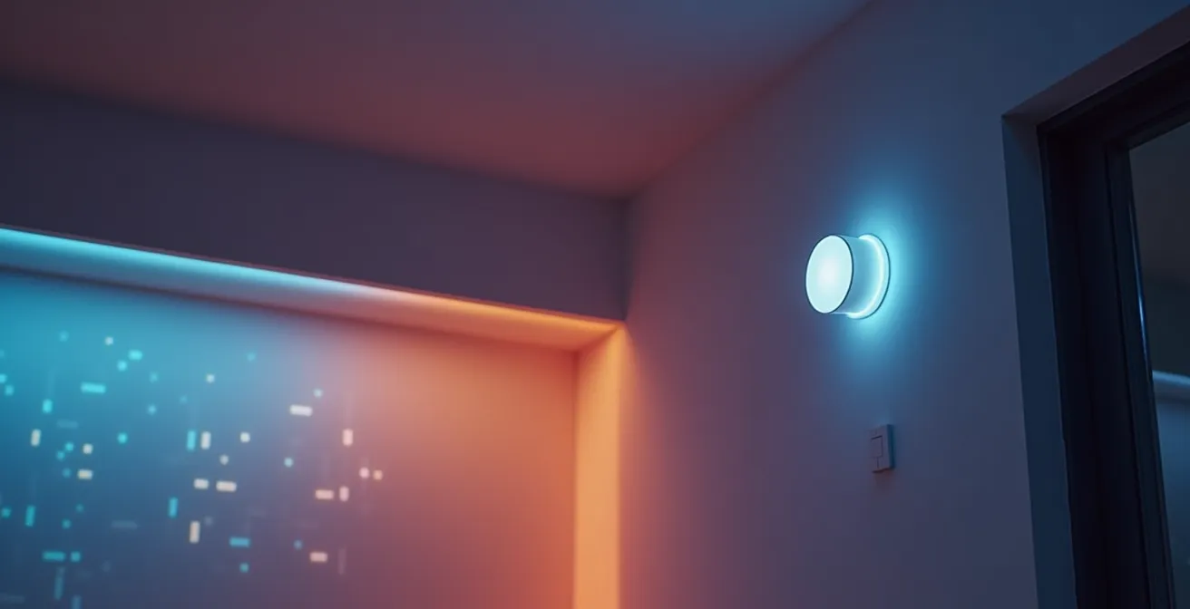 Sistema di sensori di presenza e luminosità che controllano l'illuminazione di un'opera digitale