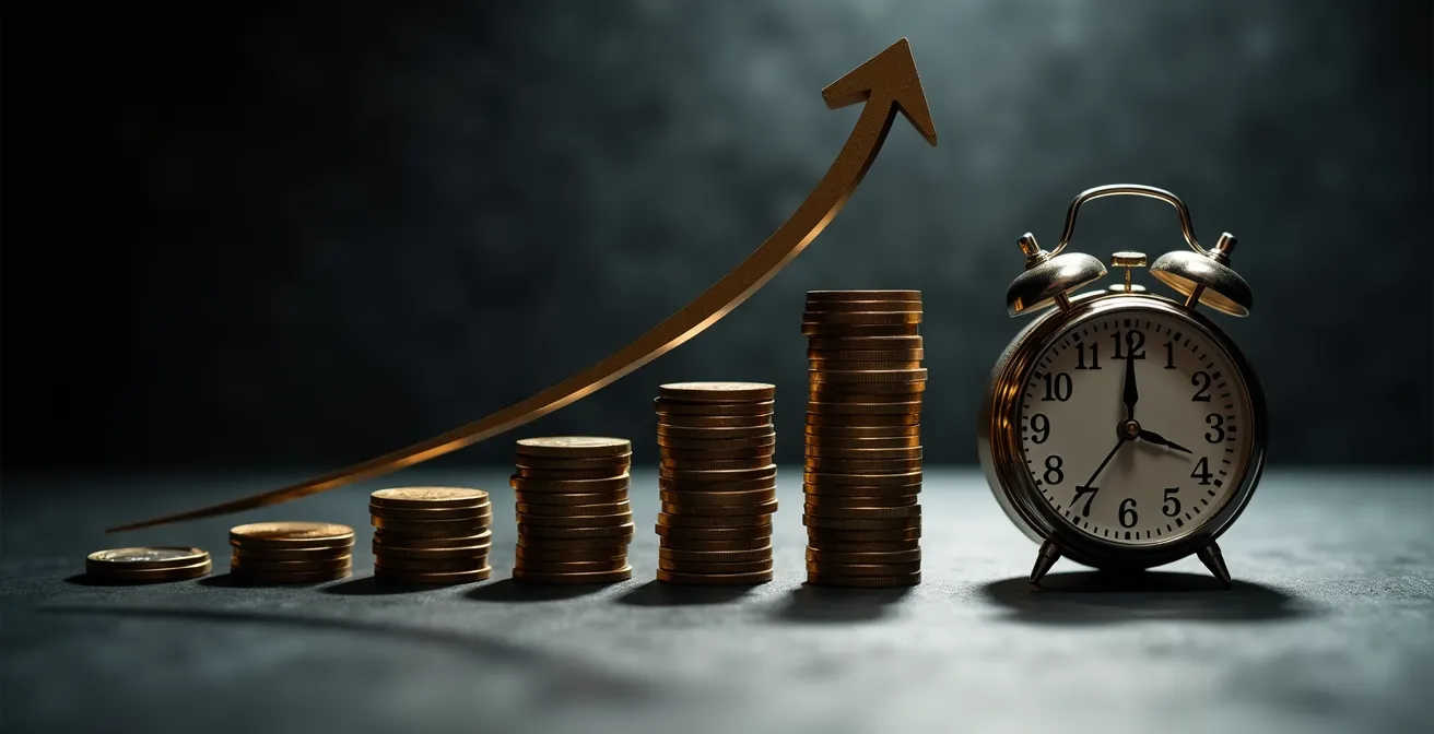 Grafico ascendente dei prezzi con effetto countdown visualizzato in stile minimalista